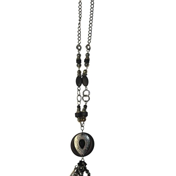KR Classic Mixed Metal Locket Necklace Silver Brass 20" Womens Statement Jewelry - Picture 2 of 6